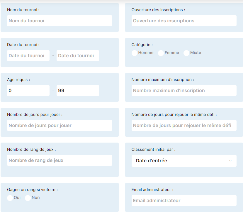 Étape 1 : Informations du tournoi